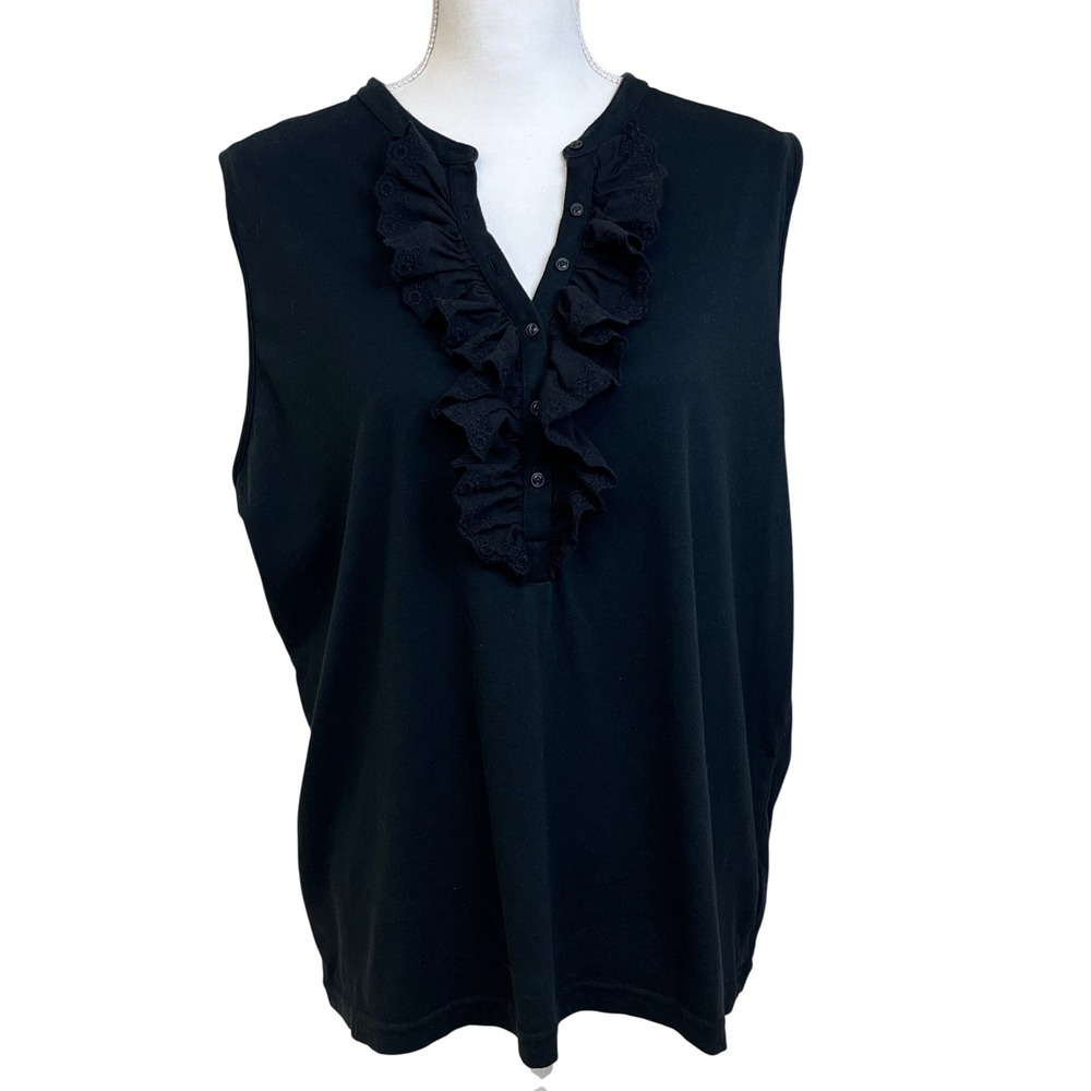 Lauren Ralph Lace Ruffle Sleeveless Top 2X Eyelet Preppy Coquette Summer